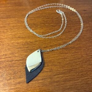 Silver and Blue Leaf Pendant Necklace